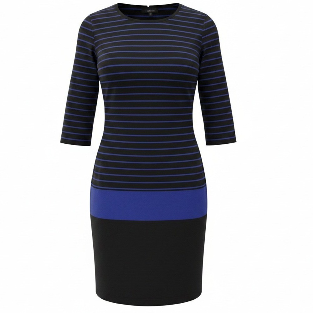 RN Studio Ronni nicole Modest Office Striped Blue Black Ponte Dress Size 6